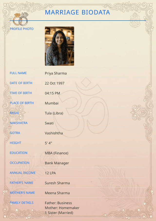 Preview of Modern Marriage Biodata
