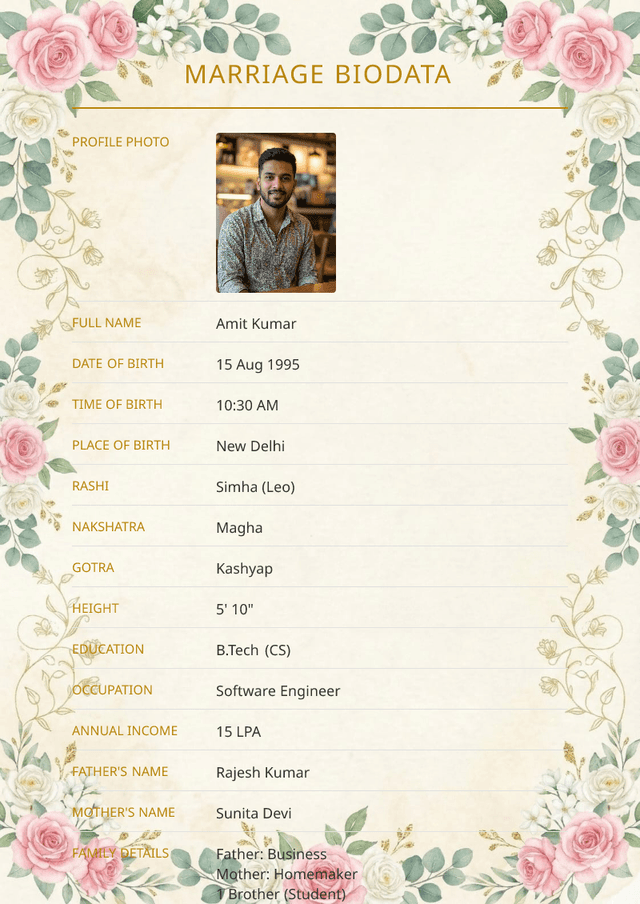 Preview of Traditional Marriage Biodata